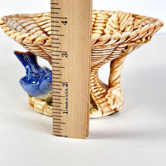 Norleans Ceramic Woven Miniature Bird Bath Basket with Blue Bird Made in Japan - Picture 9 of 10